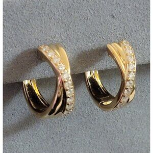 Sterling Silver 14K Gold Plated Moissanite X Hoop Earrings 20mm Chunky NWT